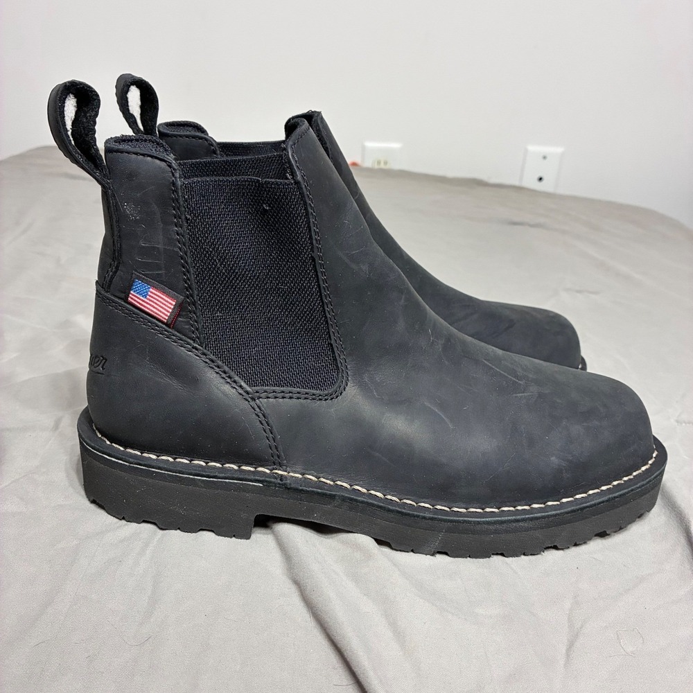 Danner Bull Run Chelsea 6 Black Leather Work Boots 15483 Mens 8 EE Wide EH